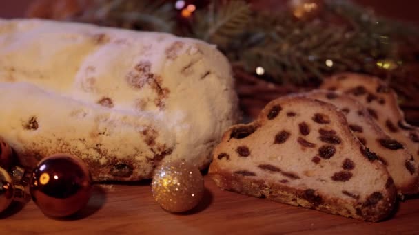 Close up tiro de Natal stollen — Vídeo de Stock