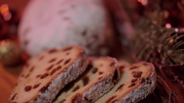 The traditional Christmas cake from Germany the famous stollen — Stock Video