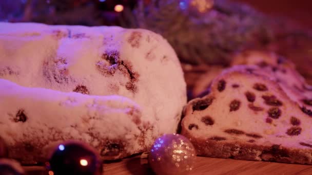 Christmas stollen the famous Christmas cake for holidays — Stock Video