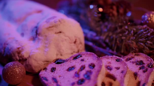 Close up shot of Christmas stollen — Stock Video