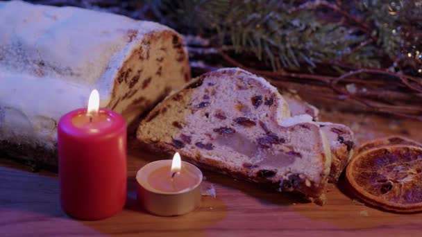 Natal stollen o famoso bolo de Natal para férias — Vídeo de Stock