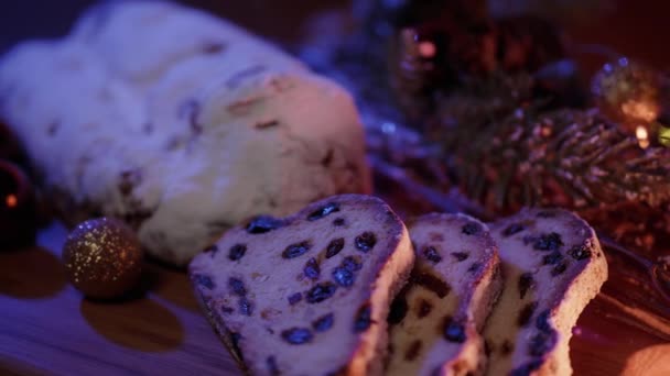 Close up shot of Christmas stollen — Stock Video