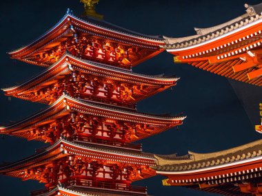 Tokyo - Senso-Ji Tapınağı geceleri en ünlü Tapınağı