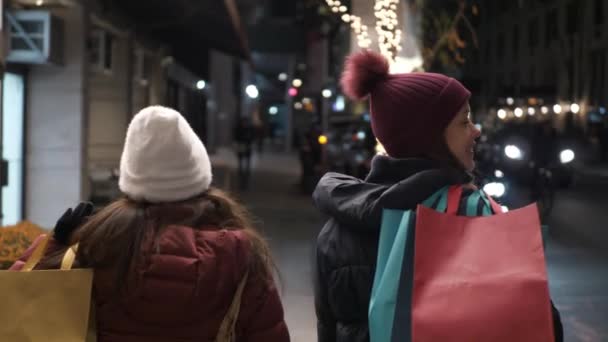 Mulheres em turnê de compras de Natal em Nova York — Vídeo de Stock