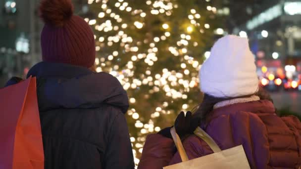 Donne in giro per lo shopping natalizio a New York — Video Stock