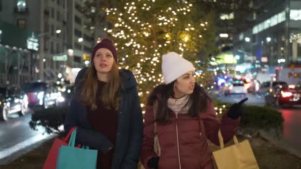 Compras de Navidad en Nueva York una experiencia maravillosa para las mujeres — Vídeos de Stock