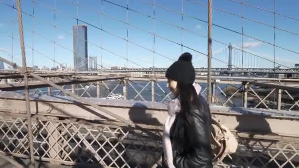 ニューヨークの有名なランドマーク素晴らしいブルックリン橋 — ストック動画
