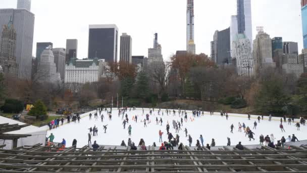 Berühmte Eisbahn am Central Park zur Weihnachtszeit — Stockvideo