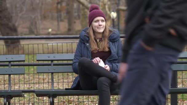 Underbar tid på Central Park New York på en vinterdag — Stockvideo