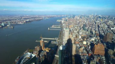 Manhattan New York üzerinde geniş açılı hava manzarası
