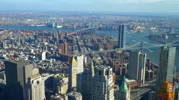 Vista aérea de gran angular sobre Manhattan Nueva York — Vídeos de Stock