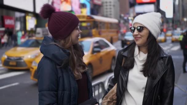 Двое друзей наслаждаются отпуском в Нью-Йорке — стоковое видео