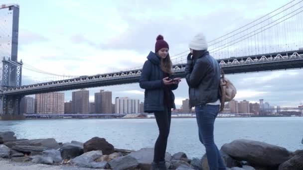 Erstaunlicher spaziergang an der manhattan bridge in new york perfekt für sightseeing — Stockvideo