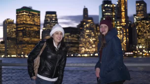 Двоє друзів поїздки в Нью-Йорку для огляду визначних пам'яток — стокове відео