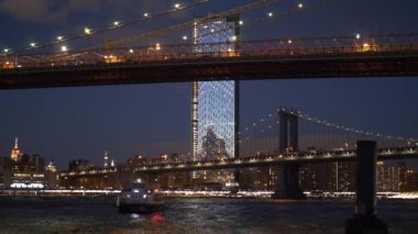 Güzel Brooklyn Köprüsü Geceleri New York