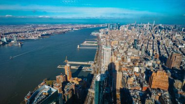 Manhattan New York üzerinde geniş açılı hava manzarası