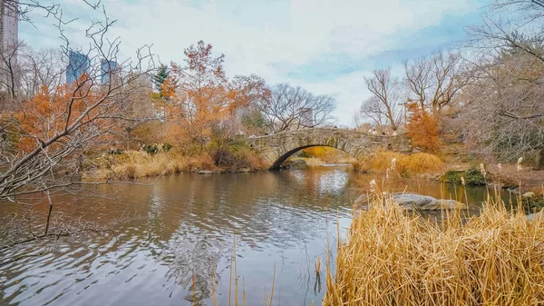 Lago romântico no Central Park em um dia de inverno — Fotografia de Stock