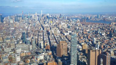 Manhattan New York üzerinde geniş açılı hava manzarası