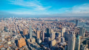 Şaşırtıcı havadan görünümü üzerinde Manhattan New York