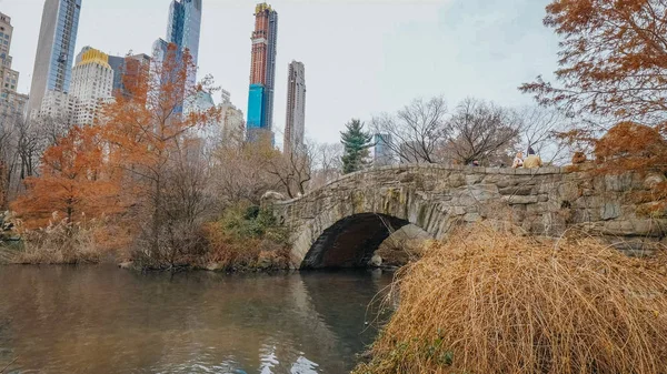 Romantischer See im Central Park an einem Wintertag — Stockfoto