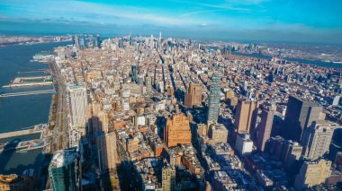 Manhattan New York üzerinde geniş açılı hava manzarası