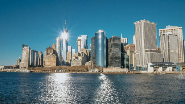 Amazing Manhattan Skyline downtown view from Hudson River - travel photography