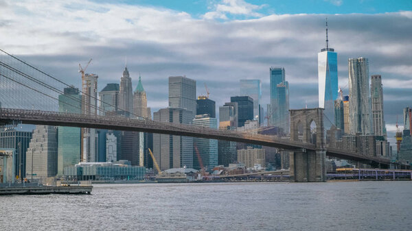 Amazing view over the skyline of Manhattan with Brooklyn Bridge - travel photography