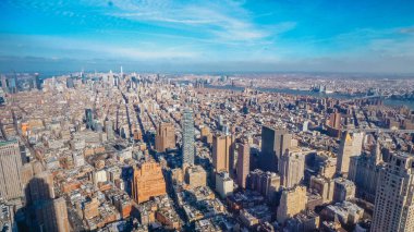 Manhattan New York üzerinde geniş açılı hava manzarası