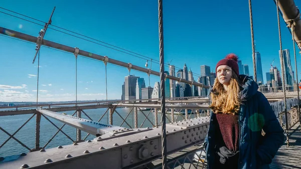 Úžasný výhled na panorama z New Yorku Brooklyn Bridge — Stock fotografie