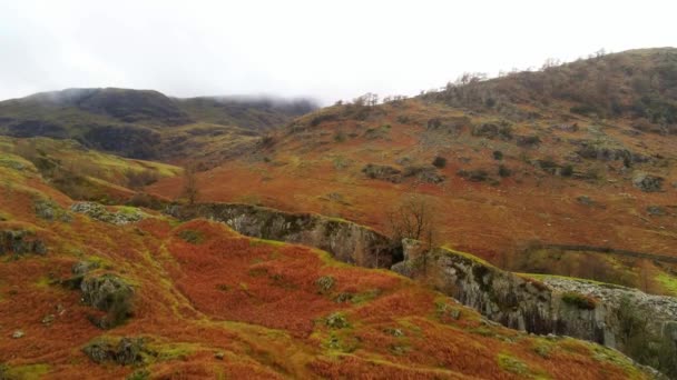 Flight over the awesome landscape of Lake District National Park in England — Stock Video