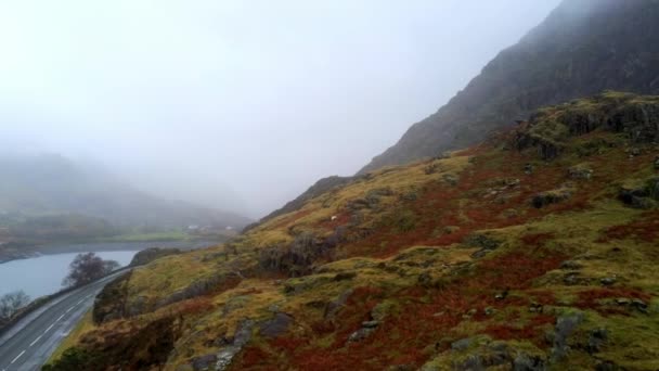 Snowdonia National Park Gales vista aérea del dron — Vídeos de Stock