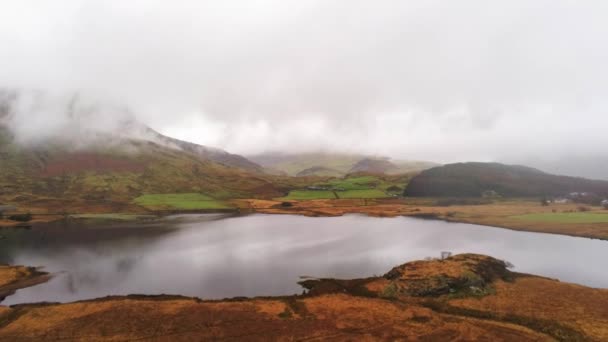 Snowdonia National Park in Wales from above aerial drone footage — Stock Video