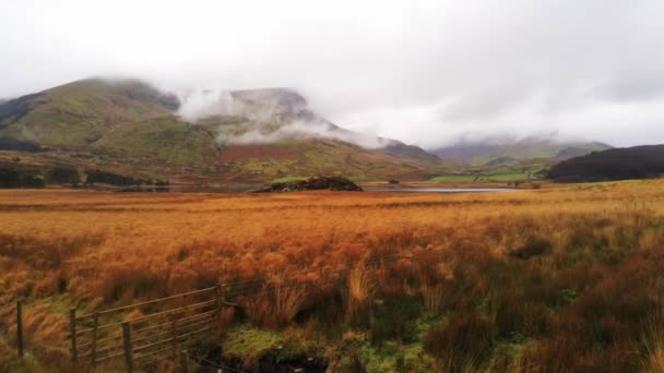 Snowdonia National Park Wales Luchtfoto Drone Footage Reisfotografie — Stockvideo