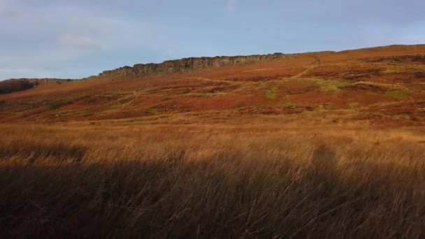 Gräsbevuxna kullar på Peak District National Park i England — Stockvideo