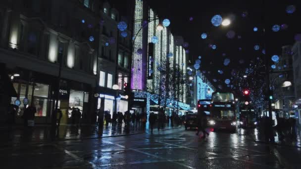 London Oxford Street Natal Hora Por Noite Londres Reino Unido — Vídeo de Stock