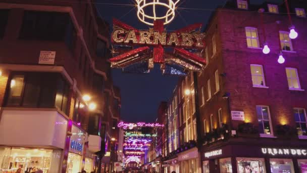 Vánoce Carnaby Street Slavné Dekorace Londýn Velká Británie Prosince 2018 — Stock video