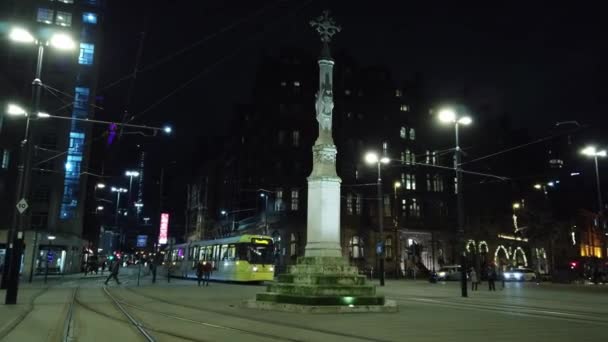 Plaza San Pedro Manchester Noche Manchester Reino Unido Enero 2019 — Vídeo de stock