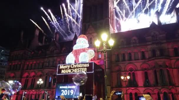 Oud Nieuw Vuurwerk Manchester Town Hall Manchester Verenigd Koninkrijk Januari — Stockvideo