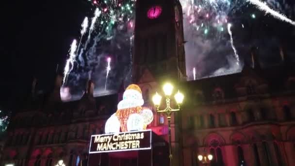 Fuegos Artificiales Nochevieja Ayuntamiento Manchester Manchester Reino Unido Enero 2019 — Vídeos de Stock