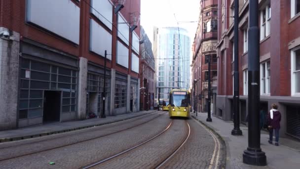Tram Metrolink Nella Città Manchester Manchester Regno Unito Gennaio 2019 — Video Stock