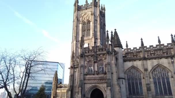 Importante Marco Cidade Catedral Manchester Manchester Reino Unido Janeiro 2019 — Vídeo de Stock