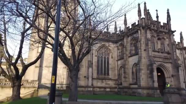 Manchester Cathedral Legjelentősebb Templom Városban Manchester Egyesült Királyság 2019 Január — Stock videók