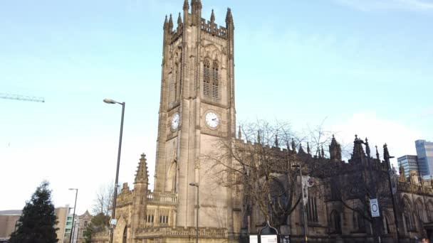 Fontos Mérföldkő Városban Manchester Cathedral Manchester Egyesült Királyság 2019 Január — Stock videók