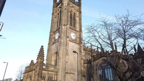 Manchester Cathedral Viktigaste Kyrkan Staden Manchester Storbritannien Januari 2019 — Stockvideo