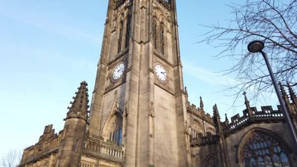 Manchester Cathedral Viktigaste Kyrkan Staden Manchester Storbritannien Januari 2019 — Stockvideo