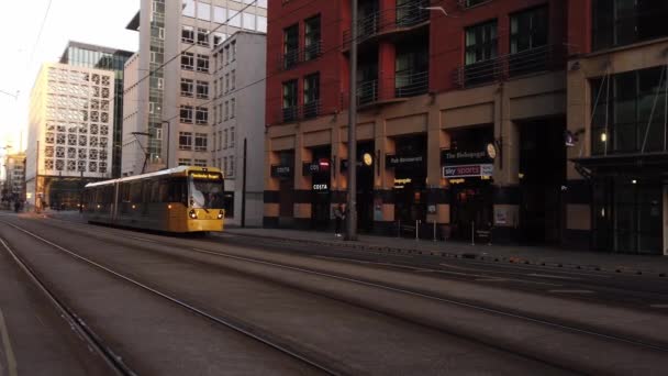 Tram Metrolink Nella Città Manchester Manchester Regno Unito Gennaio 2019 — Video Stock