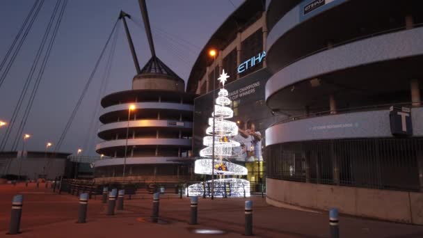 曼城的阿提哈德体育场著名的足球俱乐部 英国曼彻斯特 2019年1月1日 — 图库视频影像