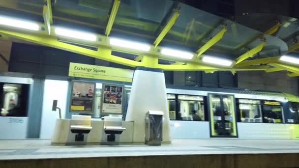 Estación Metrolink Exchange Square Manchester Manchester Reino Unido Enero 2019 — Vídeo de stock