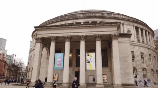 Runda Byggnaden Manchester Centrumbiblioteket Manchester Storbritannien Januari 2019 — Stockvideo