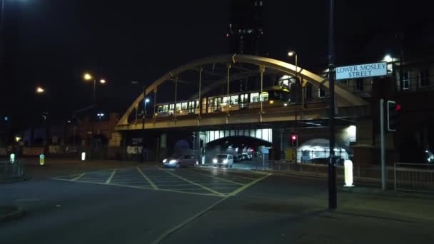 Manchester Street View Door Nacht Manchester Verenigd Koninkrijk Januari 2019 — Stockvideo